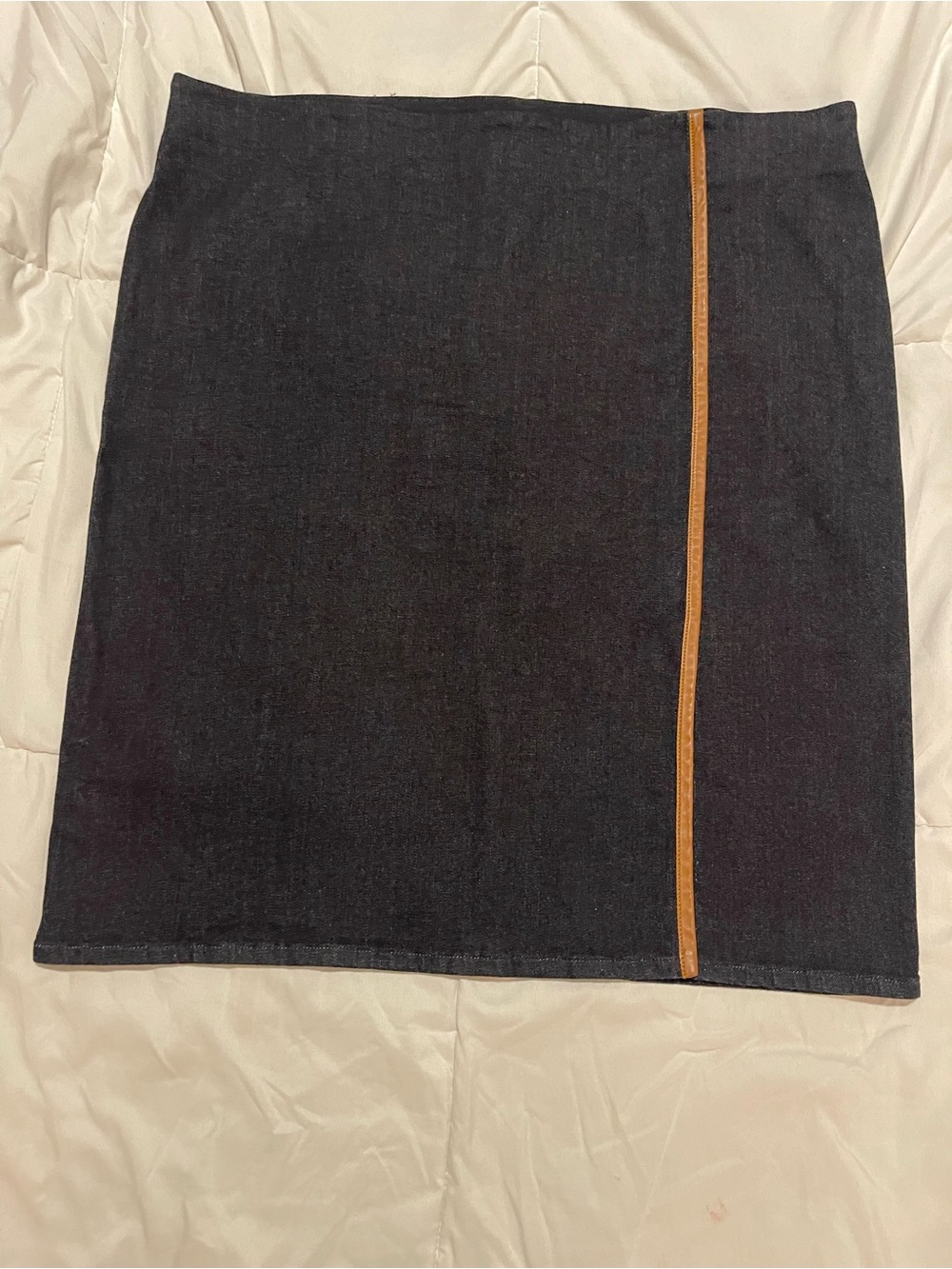 Ralph Lauren Black Denim Mini Skirt with Tan Side Trim